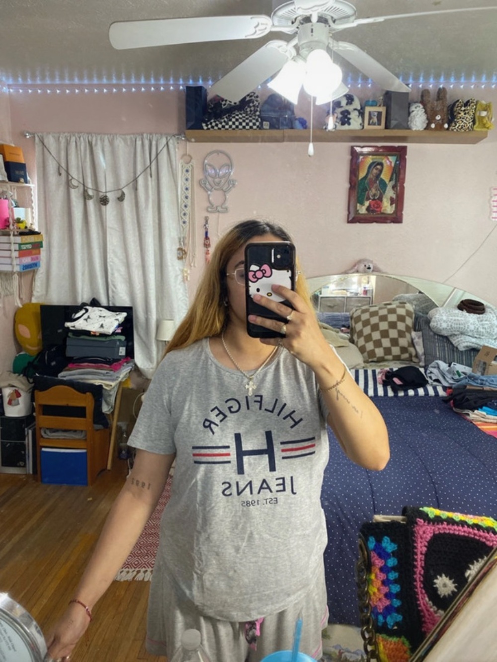 Tommy Hilfiger Gray Logo Tee with Blue and Red Accent